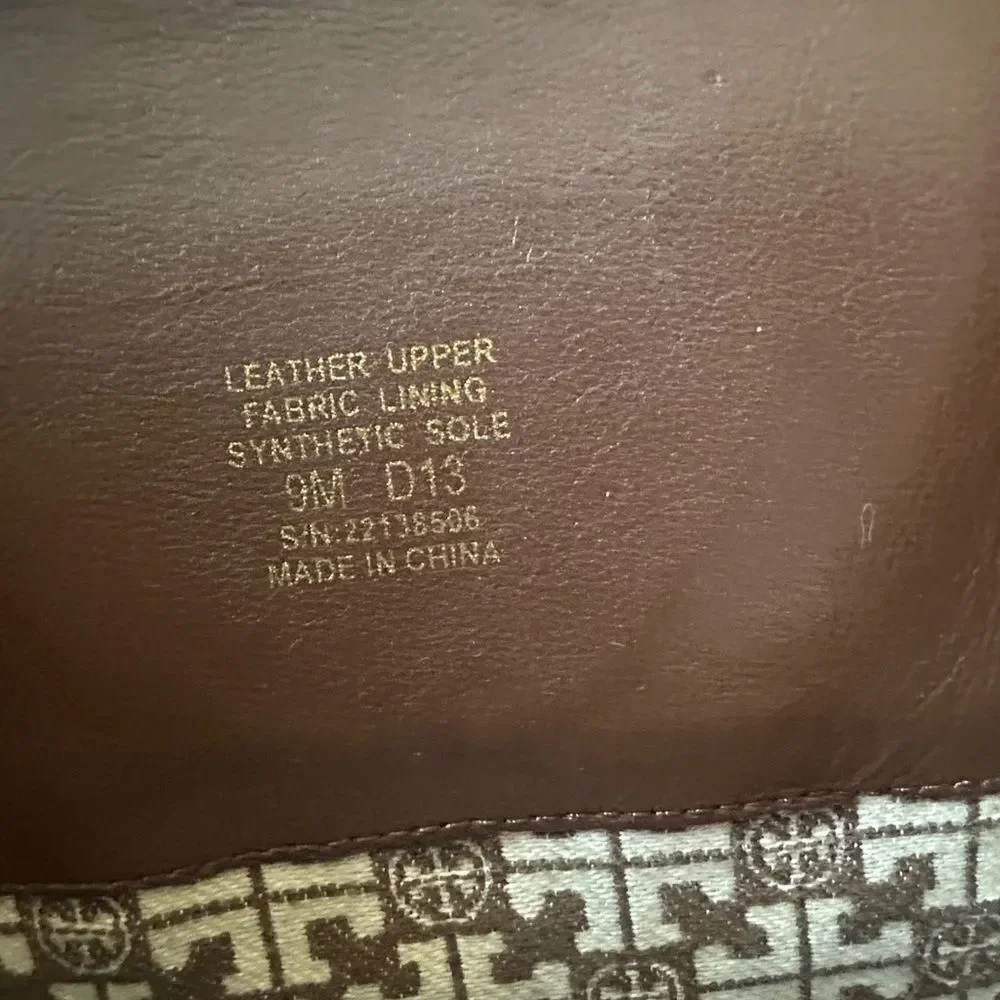 TORY BURCH Kiernan Leather Riding Boot Saddle Brown Gold Metal Logo 9